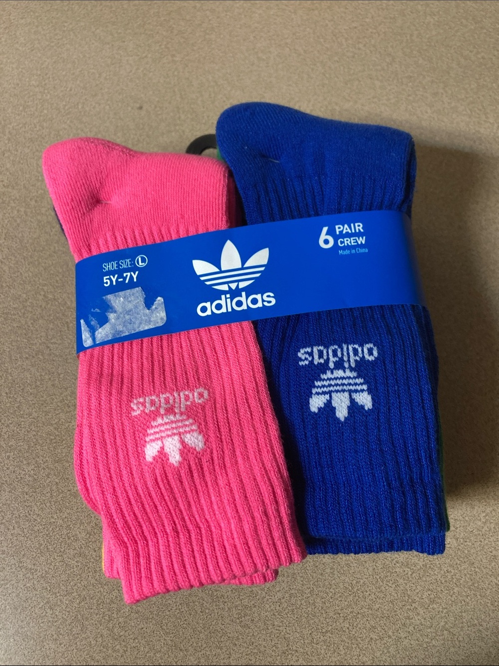 adidas Kids Crew Socks - Hot Pink & Royal Blue (6-Pack)